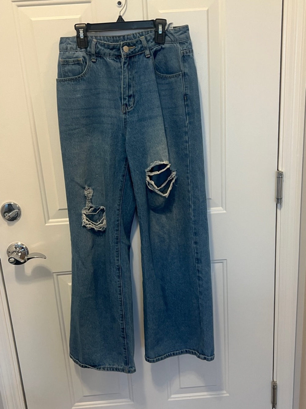 SHEIN Distressed High-Rise Wide Leg Jeans - Blue